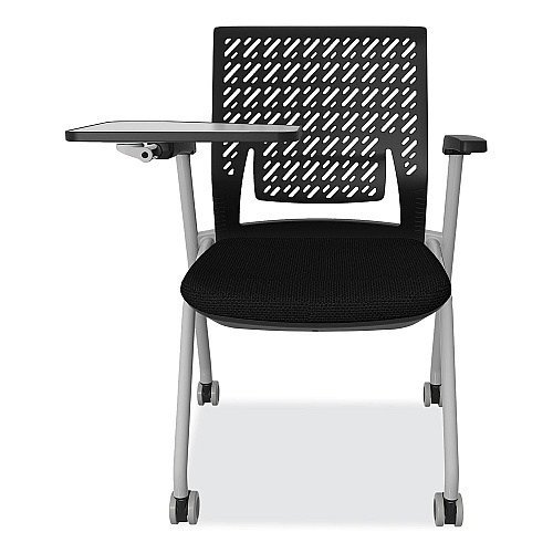 Safco Thesis Training Chair with Flex Back and Tablet, Support Up to 250 lb, 18" Seat Height, Black Seat, Gray Base, 2/Carton (KTX3SBBLK)