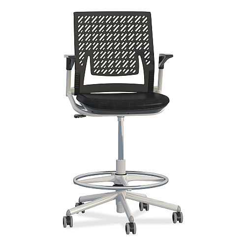 Safco Thesis Flex Back Stool with Arms, Supports Up to 250 lb, 21.5" to 29.5" Seat Height, Black Seat, Silver Base (KSX1SBBLK)