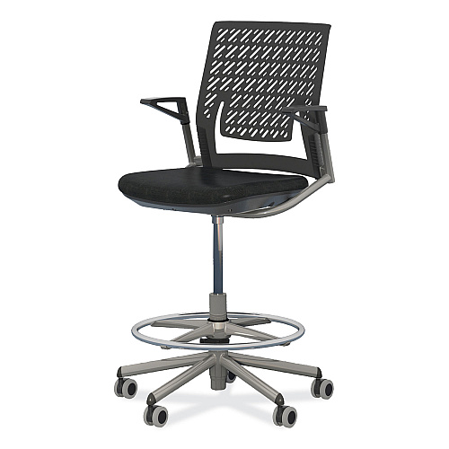 Safco Thesis Flex Back Stool with Arms, Supports Up to 250 lb, 21.5" to 29.5" Seat Height, Black Seat, Silver Base (KSX1SBBLK)