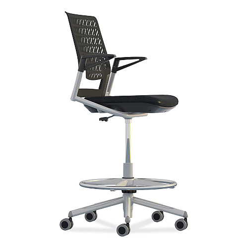 Safco Thesis Flex Back Stool with Arms, Supports Up to 250 lb, 21.5" to 29.5" Seat Height, Black Seat, Silver Base (KSX1SBBLK)