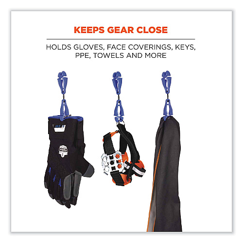 ergodyne Squids 3420 Dual Clip Swivel Glove Clip Holder, 1 x 0.6 x 5.5, Acetal Copolymer, Blue, 100/Pack (19517BULK)