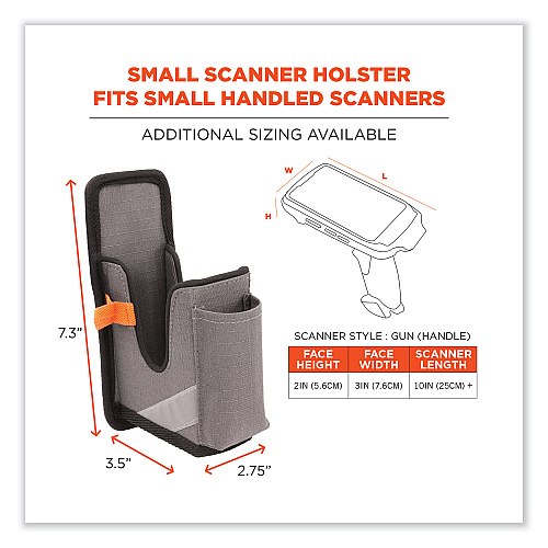 ergodyne Squids 5541 Handheld Barcode Scanner Holster with Belt Clip, 2 Compartments, 2.75 x 3.5 x 7.3, Polyester,Gray (19182)