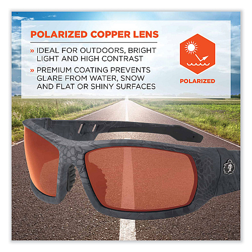 ergodyne Skullerz Odin Safety Glasses, Kryptek Typhon Nylon Impact Frame, Polarized Copper Polycarbonate Lens (50521)