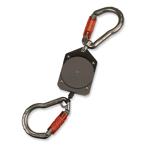 ergodyne Squids 3003 Retractable Lanyard with Two Carabiners, 2 lb Max Working Capacity, 8" to 48"Long, Gray (19303)