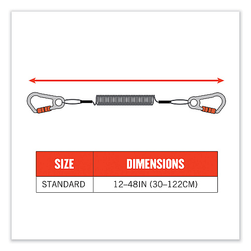 ergodyne Squids 3166 Coiled Tool Lanyard with Two Carabiners, 2 lb Max Working Capacity, 12" Long, Black (19162)