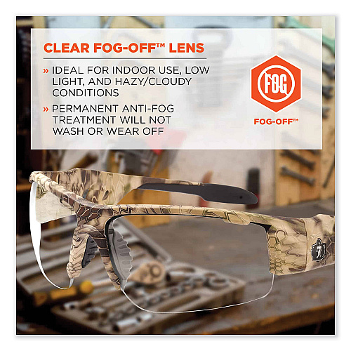 ergodyne Skullerz Dagr Safety Glasses, Kryptek Highlander Nylon Impact Frame, Anti-Fog Clear (52303)