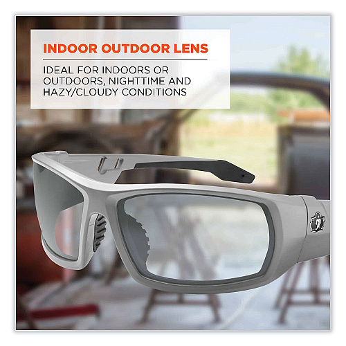 ergodyne Skullerz Odin Safety Glasses, Matte Gray Nylon Impact Frame, Indoor/Outdoor Polycarbonate Lens (50180)