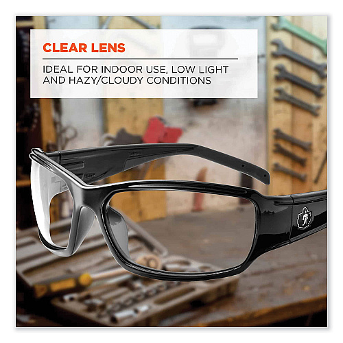 ergodyne Skullerz Thor Safety Glasses, Black Nylon Impact Frame, Clear Polycarbonate Lens (51000)