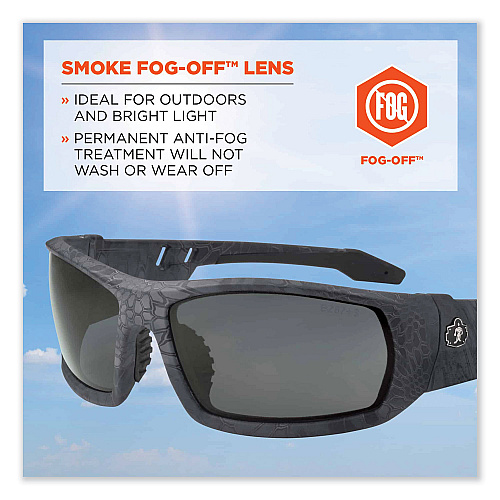 ergodyne Skullerz Odin Safety Glasses, Kryptek Typhon Nylon Impact Frame, AntiFog Smoke Polycarbonate Lens (50533)