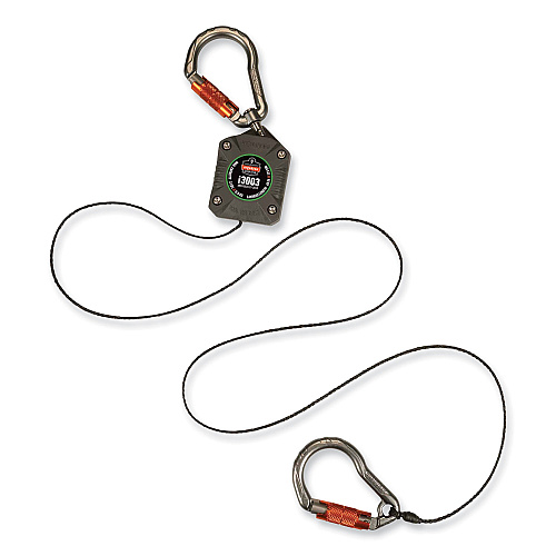 ergodyne Squids 3003 Retractable Lanyard with Two Carabiners, 2 lb Max Working Capacity, 8" to 48"Long, Gray (19303)