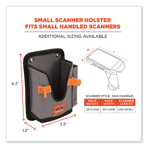 ergodyne Squids 5543 Handheld Barcode Scanner Mount Holder with Fastener Straps, 2 Compartments, 3.5 x 1.5 x 6.3, Gray (19184)