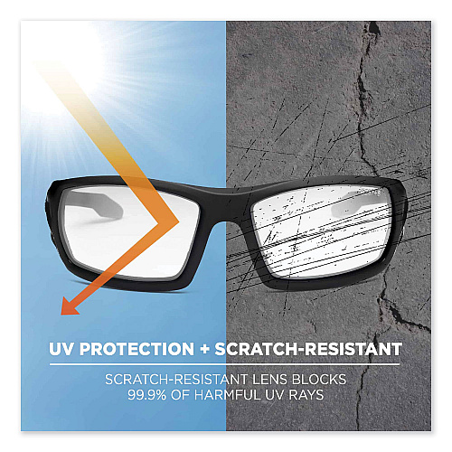 ergodyne Skullerz Odin Safety Glasses, Matte Black Nylon Impact Frame, Anti-Fog Clear Polycarbonate Lens (50403)