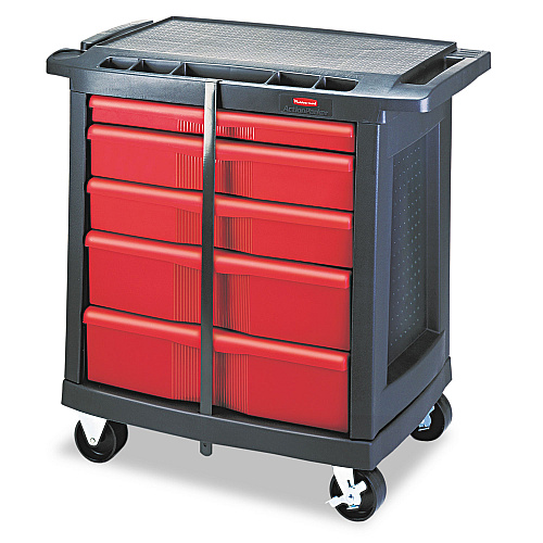 Rubbermaid Commercial Five-Drawer Mobile Workcenter, 32.63w x 19.9d x 33.5h, Black Plastic Top (773488)
