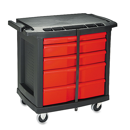 Rubbermaid Commercial Five-Drawer Mobile Workcenter, 32.63w x 19.9d x 33.5h, Black Plastic Top (773488)