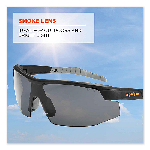 ergodyne Skullerz Skoll Safety Glasses, Matte Black Nylon Impact Frame, Smoke Polycarbonate Lens (59030)