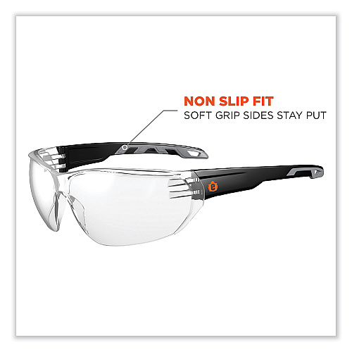 ergodyne Skullerz Vali Frameless Safety Glasses, Black Nylon Impact Frame, Anti-Fog Clear Polycarbonate Lens (59203)