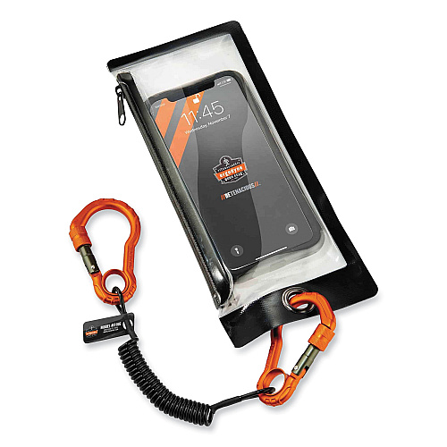 ergodyne Squids 3166 Coiled Tool Lanyard with Two Carabiners, 2 lb Max Working Capacity, 12" Long, Black (19162)
