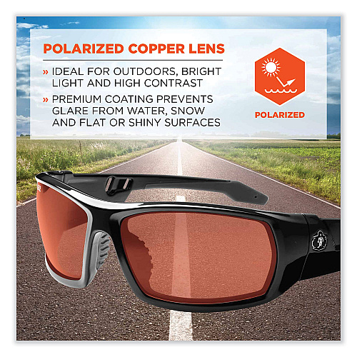ergodyne Skullerz Odin Safety Glasses, Black Nylon Impact Frame, Polarized Copper Polycarbonate Lens (50021)
