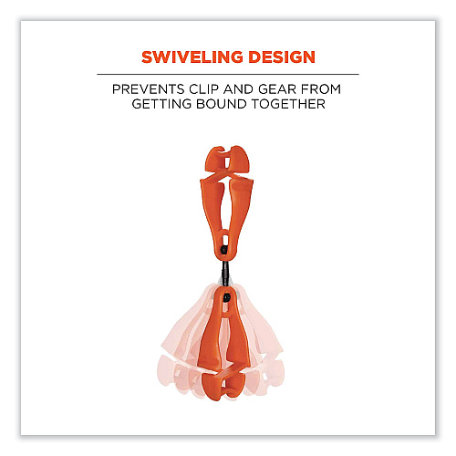 ergodyne Squids 3420 Dual Clip Swivel Glove Clip Holder, 1 x 0.6 x 5.5, Acetal Copolymer, Orange, 100/Pack (19518BULK)