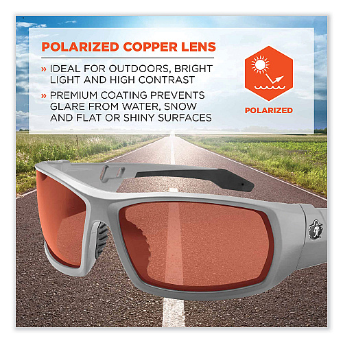 ergodyne Skullerz Odin Safety Glasses, Matte Gray Nylon Impact Frame, Polarized Polycarbonate Lens (50121)