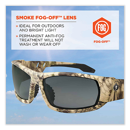 ergodyne Skullerz Odin Safety Glasses, Kryptek Highlander Nylon Impact Frame, Anti-Fog Smoke Polycarbonate Lens (50333)