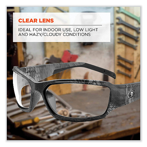 ergodyne Skullerz Thor Safety Glasses, Kryptek Tyhpon Nylon Impact Frame, Clear Polycarbonate Lens (51300)