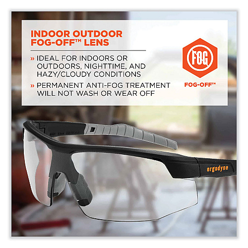 ergodyne Skullerz Skoll Safety Glasses, Black Nylon Impact Frame, Anti-Fog, Indoor/Outdoor Polycarbonate Lens (59083)