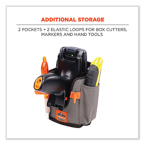 ergodyne Squids 5543 Handheld Barcode Scanner Mount Holder with Fastener Straps, 2 Compartments, 3.5 x 2.5 x 7.3, Gray (19185)