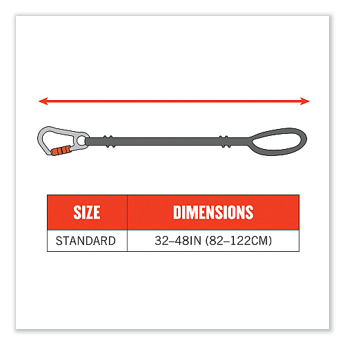 ergodyne Squids 3105 Tool Lanyard with Aluminum Carabiner + Cinch-Loop, 15 lb Max Working Capacity, 32" to 48", Black, 100/Pack (19011)