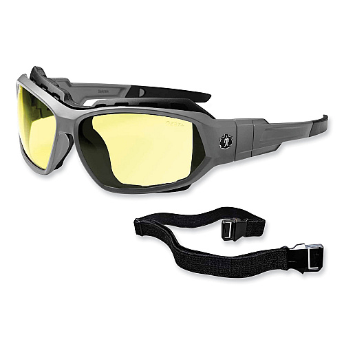 ergodyne Skullerz Loki Safety Glasses/Goggles, Matte Gray Nylon Impact Frame, Yellow Polycarbonate Lens (56150)