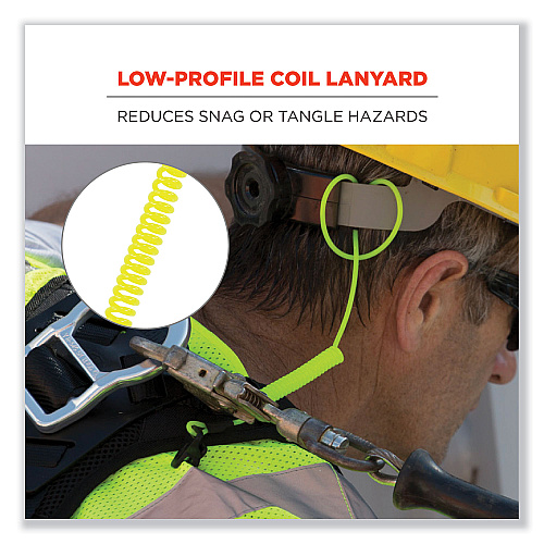 ergodyne Squids 3158 Coiled Lanyard with Clamp, 2 lb Max Working Capacity, 12" to 48" Long, Lime (19159)