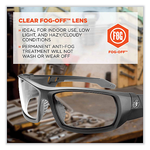 ergodyne Skullerz Odin Safety Glasses, Matte Black Nylon Impact Frame, Anti-Fog Clear Polycarbonate Lens (50403)