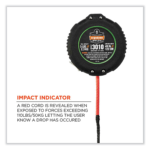 ergodyne Squids 3010 Retractable Lanyard with Locking Carabiner + Belt Clip, 5 lb Max Working Capacity, 48" Long, Black (19310)