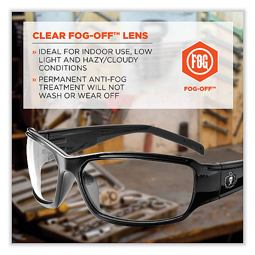 ergodyne Skullerz Thor Safety Glasses, Black Nylon Impact Frame, Anti-Fog Clear Polycarbonate Lens (51003)