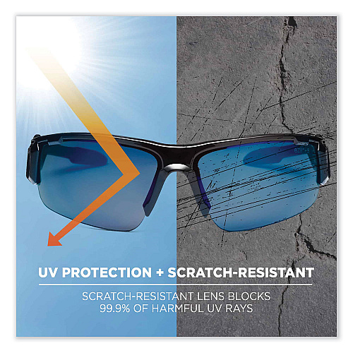 ergodyne Skullerz Dagr Safety Glasses, Black Nylon Impact Frame, Blue Mirror Polycarbonate Lens (52092)