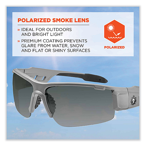 ergodyne Skullerz Dagr Safety Glasses, Matte Gray Nylon Impact Frame, Polarized Smoke Polycarbonate Lens (52131)