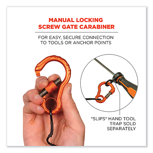ergodyne Squids 3156 Coiled Tool Lanyard with Carabiner, 2 lb Max Work Capacity, 12" to 48", Black/Orange (19161)