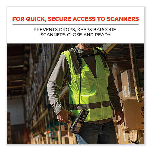 ergodyne Squids 3132 Barcode Scanner Lanyard Harness, Large: 20" Arm Strap, 43" Lanyard Strap, Hi-Vis Lime (19134)