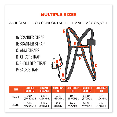 ergodyne Squids 3138 Padded Barcode Scanner Lanyard Harness, 33" Arm Strap s,18.5" Lanyard ,Black/Orange/Gray (19189)
