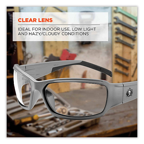 ergodyne Skullerz Thor Safety Glasses, Matte Gray Nylon Impact Frame, Clear Polycarbonate Lens (51100)
