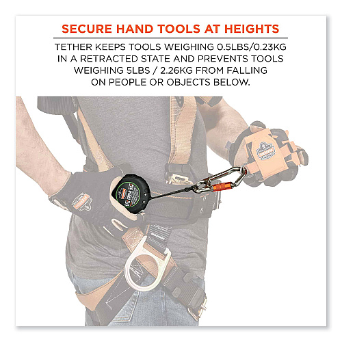 ergodyne Squids 3010 Retractable Lanyard with Locking Carabiner + Belt Clip, 5 lb Max Working Capacity, 48" Long, Black (19310)