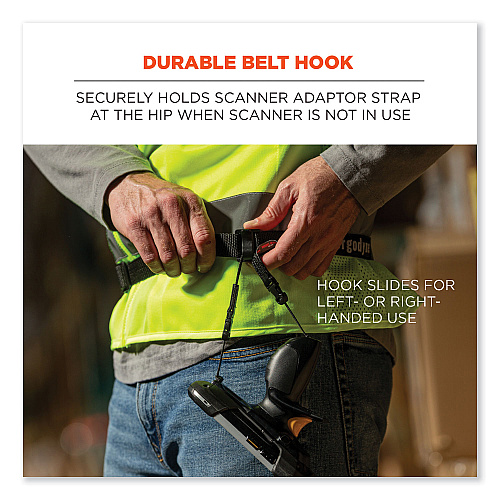 ergodyne Squids 3135 Barcode Scanner Belt with Hook + Adaptor Strap, Large: 48" to 80" Long, Black (19168)