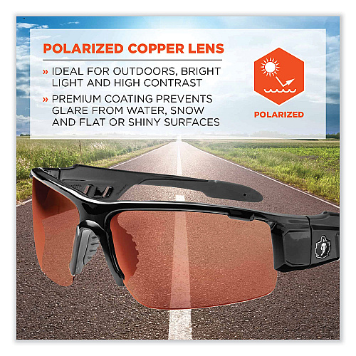 ergodyne Skullerz Dagr Safety Glasses, Black Nylon Impact Frame, Polarized Copper Polycarbonate Lens (52021)