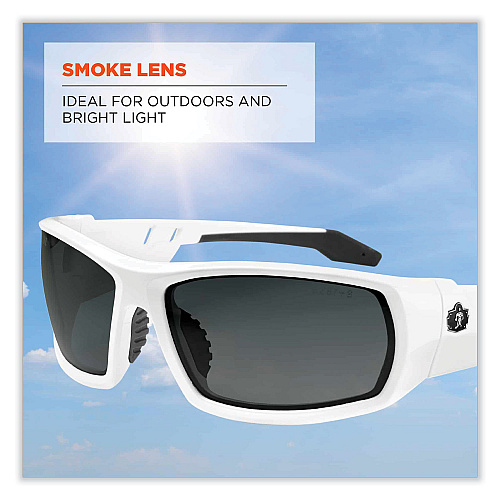 ergodyne Skullerz Odin Safety Glasses, White Nylon Impact Frame, Smoke Polycarbonate Lens (50230)