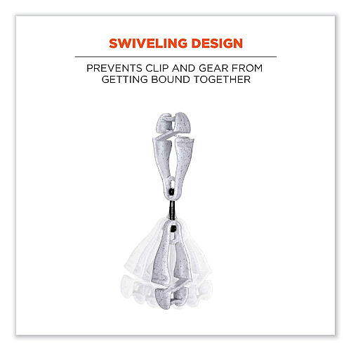 ergodyne Squids 3420 Dual Clip Swivel Glove Clip Holder, 1 x 0.6 x 5.5, Acetal Copolymer, Granite, 100/Pack (19515BULK)