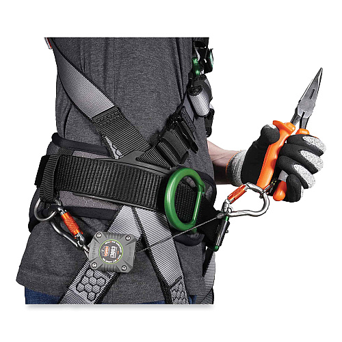 ergodyne Squids 3003 Retractable Lanyard with Two Carabiners, 2 lb Max Working Capacity, 8" to 48"Long, Gray (19303)