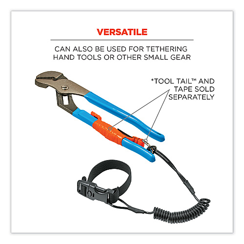 ergodyne Squids 3157 Coiled Lanyard with Buckle, 2 lb Max Working Capacity, 12" to 48" Long, Black (19156)