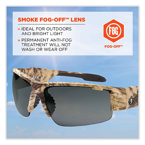 ergodyne Skullerz Dagr Safety Glasses, Kryptek Highlander Nylon Impact Frame, Anti-Fog Smoke Polycarbonate Lens (52333)