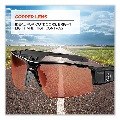 ergodyne Skullerz Dagr Safety Glasses, Black Nylon Impact Frame, Copper Polycarbonate Lens (52020)