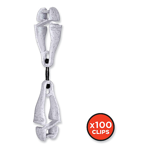 ergodyne Squids 3420 Dual Clip Swivel Glove Clip Holder, 1 x 0.6 x 5.5, Acetal Copolymer, Granite, 100/Pack (19515BULK)